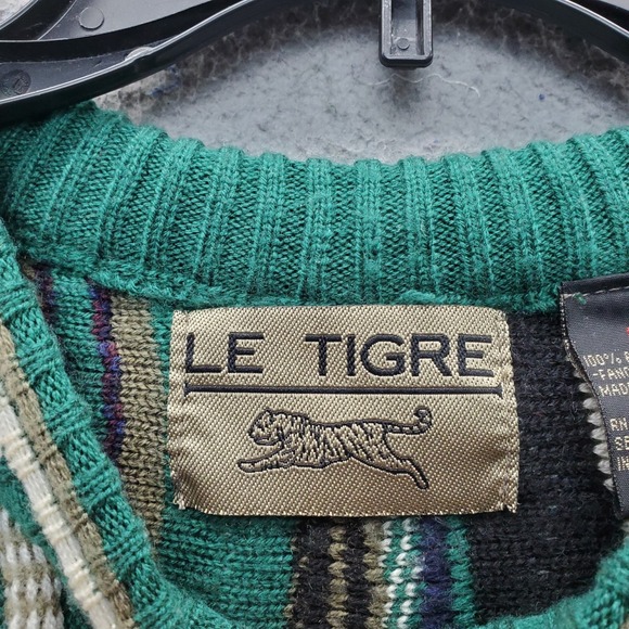 Le Tigre Sweater Mens L Multi Geometric 3D Knit Long Sleeve Crew Neck Pullover - Picture 5 of 12